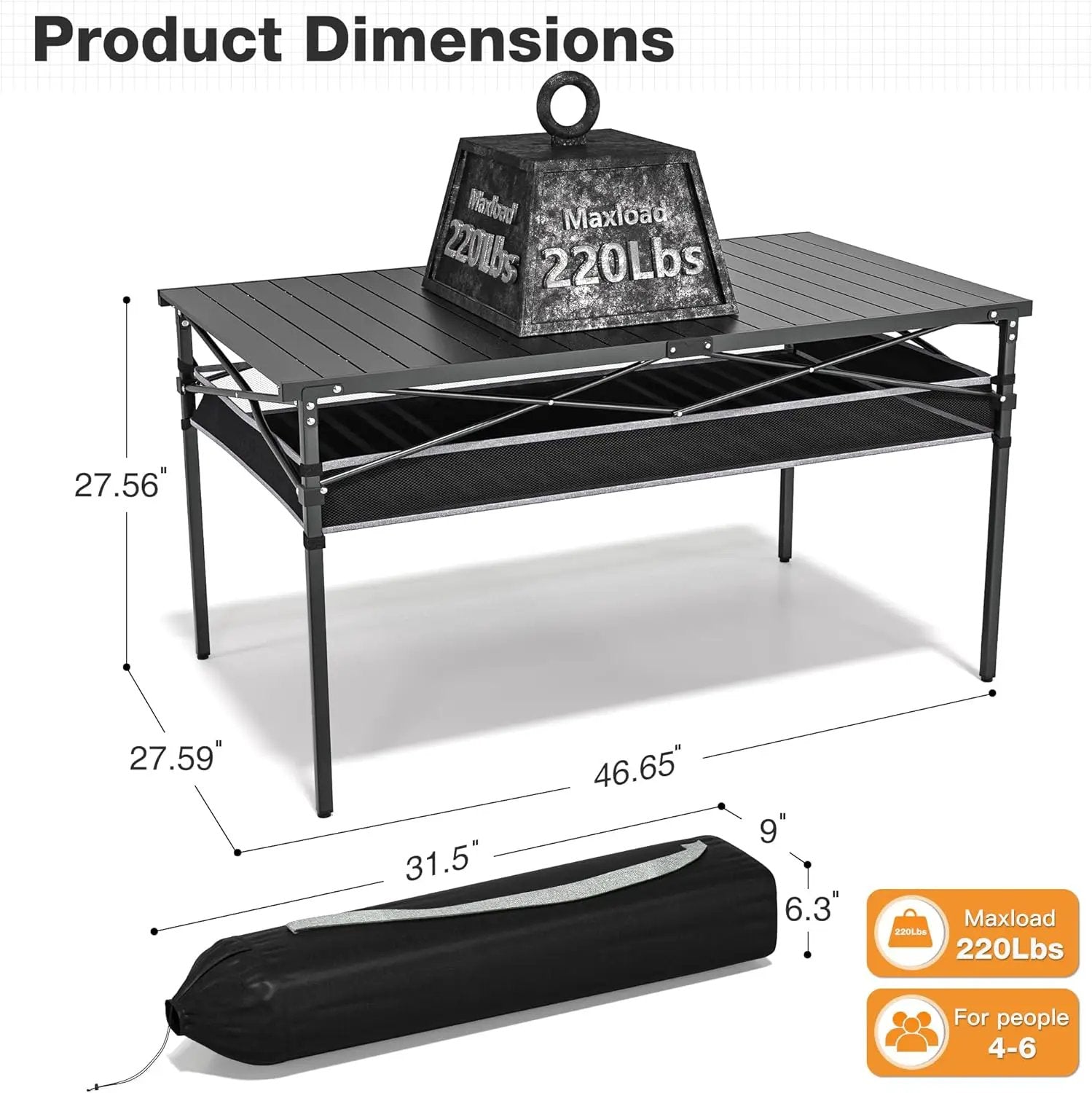 Folding Camping Table, Aluminum Roll-up Table with Storage Net and Carrying Bag, Outdoor Lightweight Camp Table for Picnic, Camping, Beach,Backyard, BBQ, Party, Patio by GreenHaven Gardens