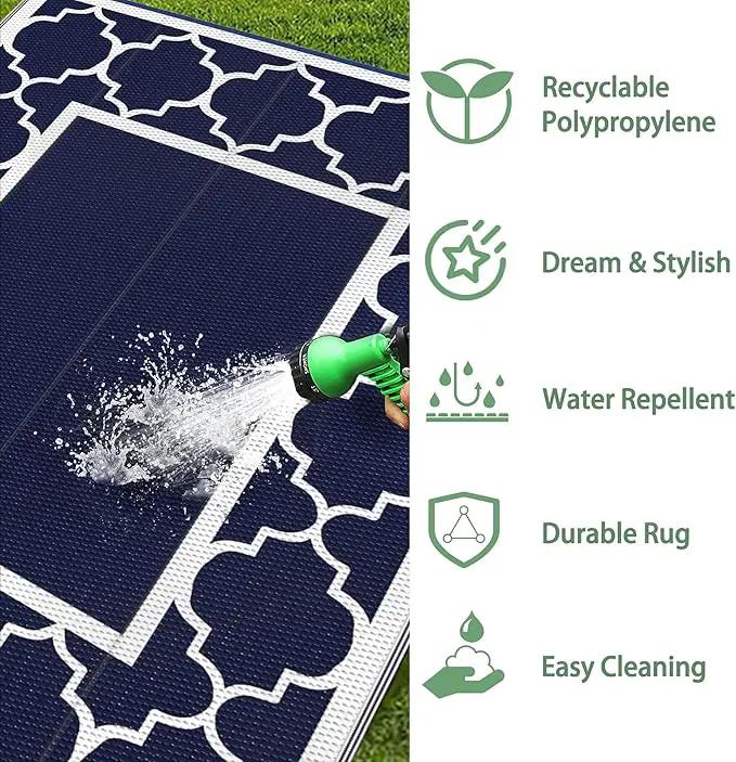 GENIMO 5' x 8' Outdoor Rug Waterproof for Patio Decor, Foldable Reversible Plastic Straw Area Rugs Mat for Camper, Outside Carpet for Rv, Deck, Porch, Picnic, Beach, Balcony, Blue & White by GreenHaven Gardens