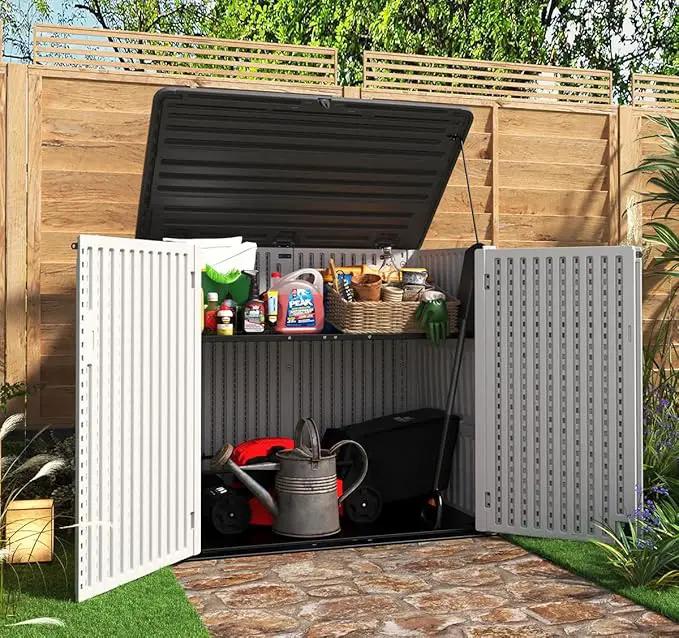 KINYING Horizontal Outdoor Storage Shed,47 Cu.ft Resin Outdoor Storage Cabinet Waterproof for Garden/Patio/Backyards by GreenHaven Gardens