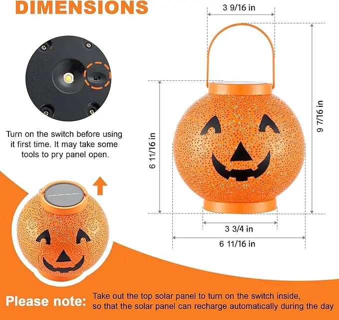 Halloween Decoration Hanging Solar Lantern Outdoor - Solar Powered Pumpkin Led Jack-O Lights, Waterproof Halloween Decor Metal Round Lantern for Yard, Patio, Pathway, Porch, Lawn, Garden, Outside by GreenHaven Gardens