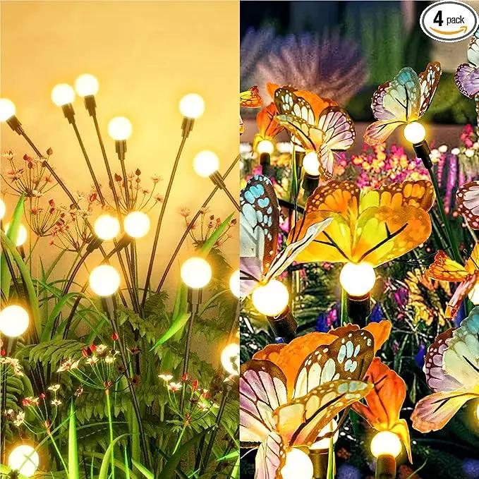 Flumy 2 Pack Solar Firefly Lights + 2 Pack Solar Butterfly Lights for Yard, Patio, Pathway, Lawn, Walkway, Camping, Pool, Solar Ground Lights Walkway Lights Deck Lights by GreenHaven Gardens