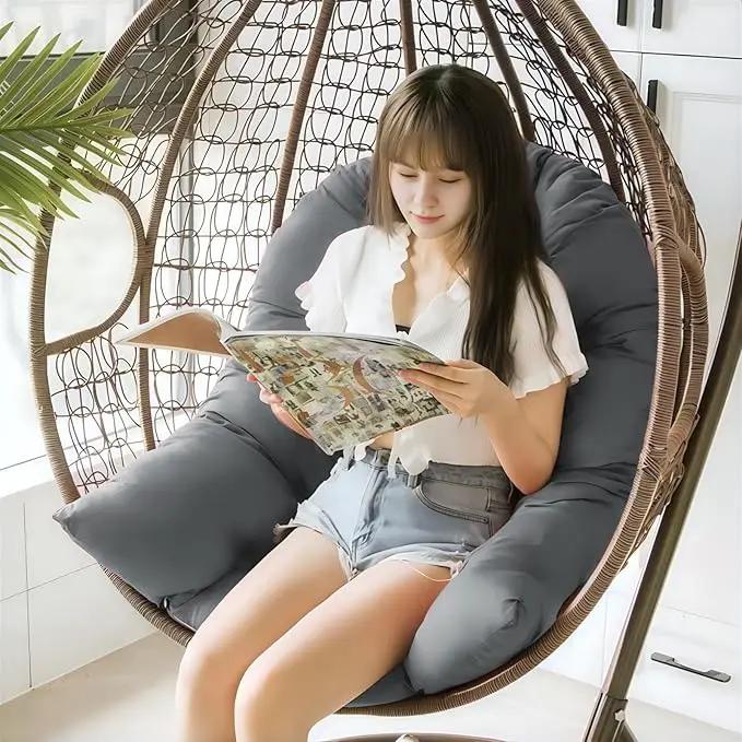 Egg Chair Cushion Replacement, Waterproof Outdoor Hanging Egg Swing Chair Cushions Pads, U-Shaped Thickened Cushions for Hanging Eggs Chair with Ties, 47x33x7 Inches (Grey) by GreenHaven Gardens