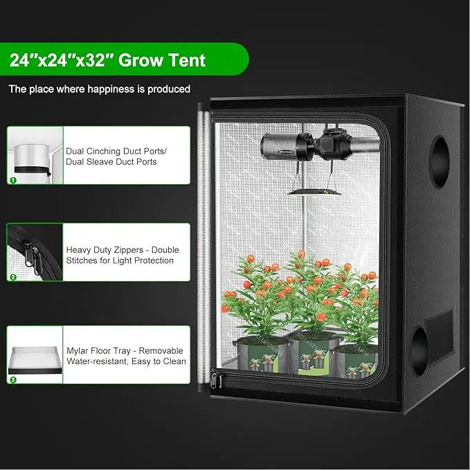 MELONFARM 2x2 Grow Tent, 24"x24"x32" Grow Tent, Double Transparent Viewing Door Indoor Grow Tent, Growing Tent with High Reflective Mylar & Floor Tray, Plant Tent for Indoor Hydroponics Growing by GreenHaven Gardens