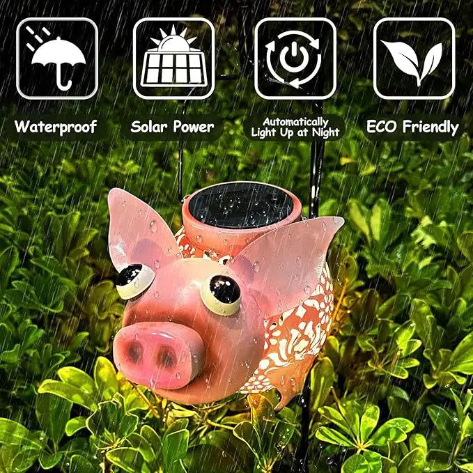 Teaeeno Pig Solar Light Lantern Garden Decor,Metal Animal Decor Outdoor,Garden Yard Lawn Backyard Ornament Decor,Home, Lawn, Patio, Resin Animal Ornament, Women/Gardening Gifts by GreenHaven Gardens