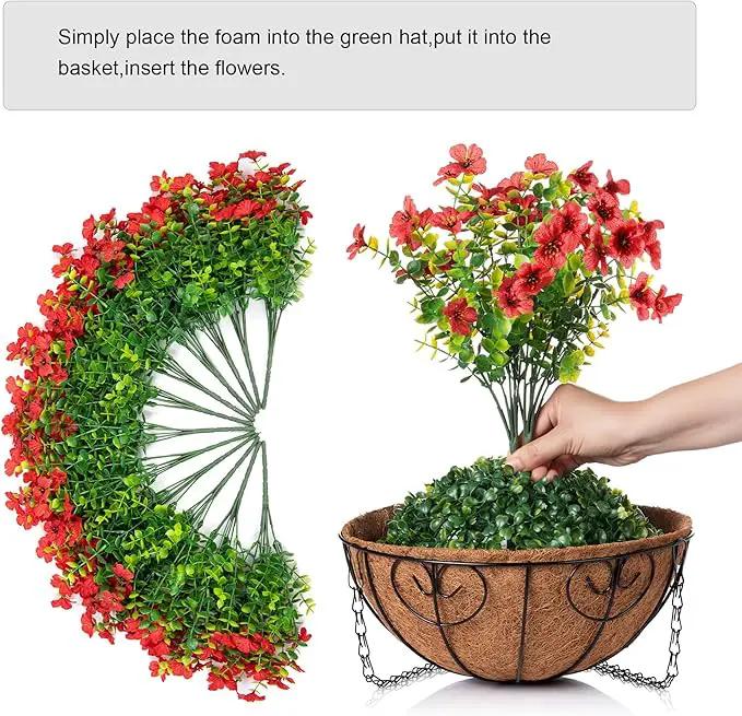 Artificial Fake Hanging Red Plants Flowers Basket for Outdoor Fall Winter Christmas, Faux Silk Daisy Mums Look Real UV Resistant for Outside Porch Home Patio Garden Yard Decoration by GreenHaven Gardens