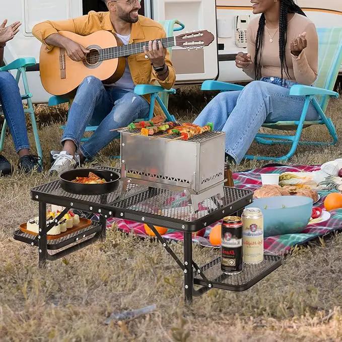 REDCAMP 35x16 Folding Grill Table for Outside with 2 Side Tables, 4 Adjustable Heights Portable Small Stand Table for Outdoor Indoor Camping Picnic BBQ by GreenHaven Gardens