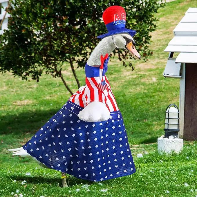 Frienda 2 Set Porch Goose Outfits Clothes 23 Inch Garden Raincoat Flag Bee Fishing Style Goose Costume for Lawn Patio Valentine's Day Decor by GreenHaven Gardens