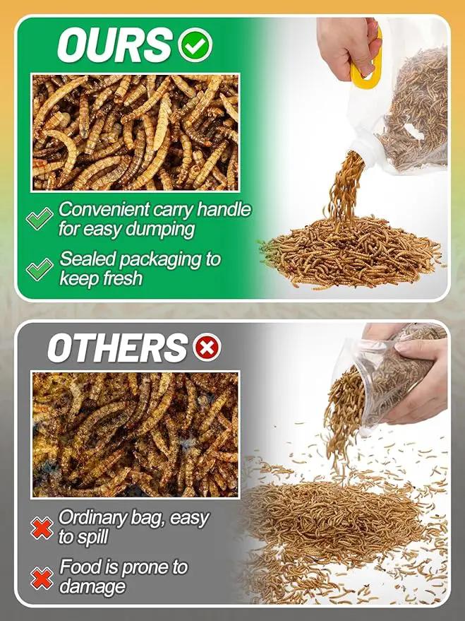 Mealworms Chicken Treats 2 Lbs with Handle Packing, High-Protein Promote Egg Production, Natural Chicken Feed for Laying Hens Wild Birds Ducks by GreenHaven Gardens