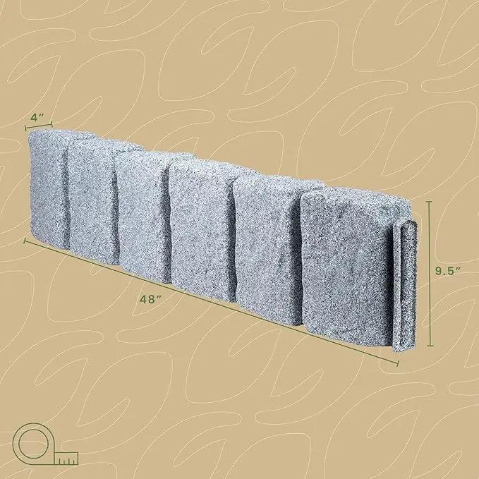 Beuta Landscape Edging | Garden Edging Border | Faux Stone Block XL for Lawn Edging, Flower Beds & Yard Edging – 10 Pack | Each Section Has 6 Blocks 48" L x 4" W x 9.5" H | 30 Spikes | Greystone by GreenHaven Gardens