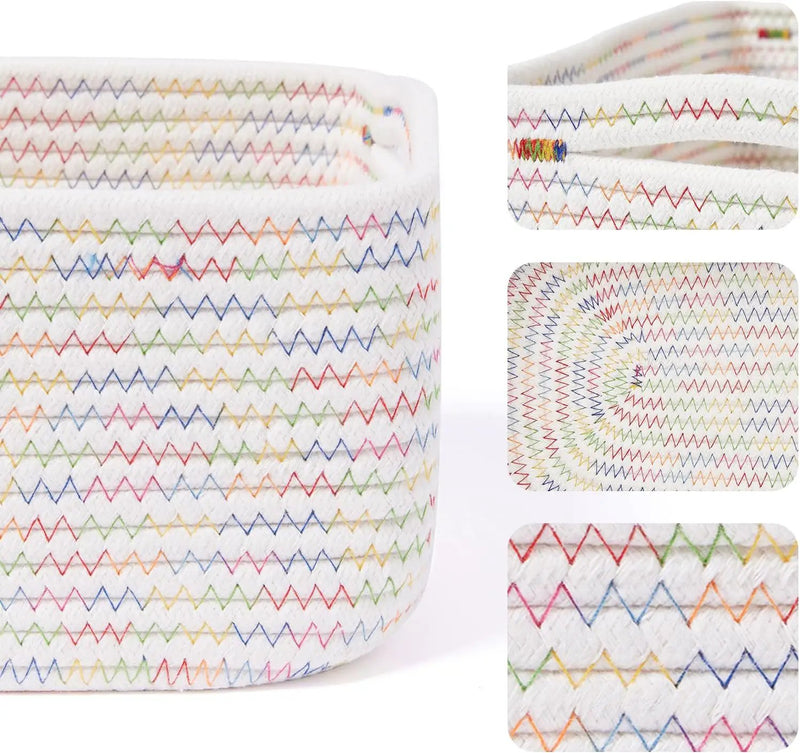 Small Storage Baskets for Organizing | Closet Organizer Bins | Shelf Toy Basket | Woven Rope Baskets | Cube Decorative Box | Shallow Basket | 13x8.5x5.1” | 3 Packs Rainbow by GreenHaven Gardens