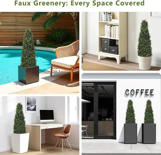 4ft Artificial Boxwood Topiary Trees (Set of 2) - UV Resistant Faux Plants Outdoor, Realistic 48in Fake Potted Bushes and Shrubs for Front Porch, Planter, Patio - Low Maintenance & Evergreen by GreenHaven Gardens