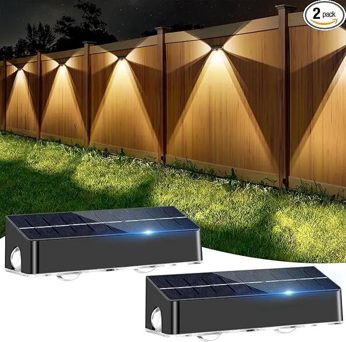 Solar Fence Lights Outdoor - 3-Side Fence Light Solars Powered for Outside IP65 Waterproof Fence Solar Lights Outdoor for Outside Garden Backyard Patio Deck Fence Stair Step Railing Pathway(2Pack) by GreenHaven Gardens