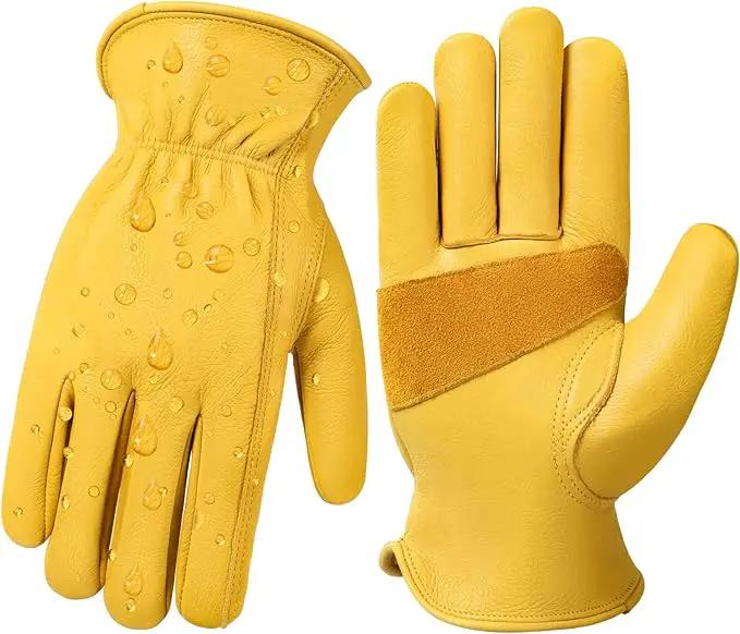 DULFINE Leather Work Gloves for Men & Women, Reinforced Durable Gardening Gloves,Cowhide Work Gloves,Puncture & Cut Resistant by GreenHaven Gardens