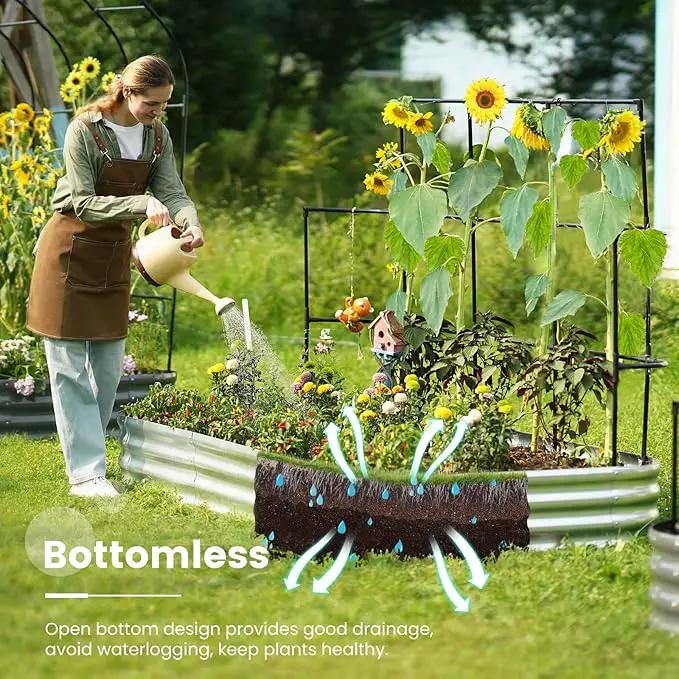 KING BIRD Raised Garden Bed with Wall Trellis Galvanized Planter Garden Box Outdoor for Gardening, Climbing Vegetables, Flowers 7.87x3.94x0.98 Ft, Silver by GreenHaven Gardens
