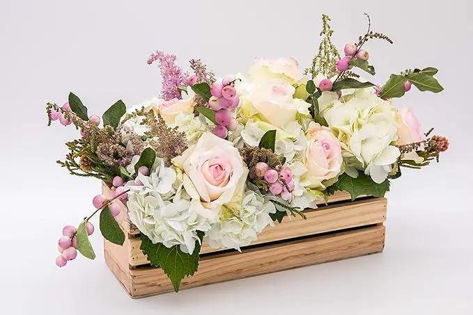 Wood Planter Box with Wine Crate Styled, 12x4 Inch Rectangular, Rose Wood, Plastic Liner, Garden Centerpiece Display, Wedding Flowers Holder, Home and Venue Decor (12x4 Wine Crate Set of 4, Rose Wood) by GreenHaven Gardens