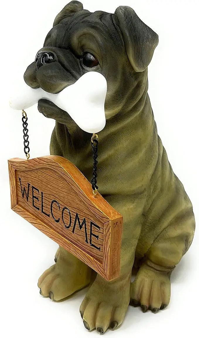 Nature's Mark Pug Dog Puppy Statue with Reversible Welcome Sign and Go Away Sign Resin Garden Decor 12" H by GreenHaven Gardens