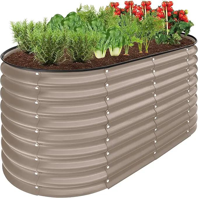 Best Choice Products 4x2x2ft Outdoor Metal Raised Garden Bed, Oval Deep Root Planter Box for Vegetables, Flowers, Herbs, and Succulents w/ 101 Gallon Capacity, Rubber Edge Guard - Taupe by GreenHaven Gardens