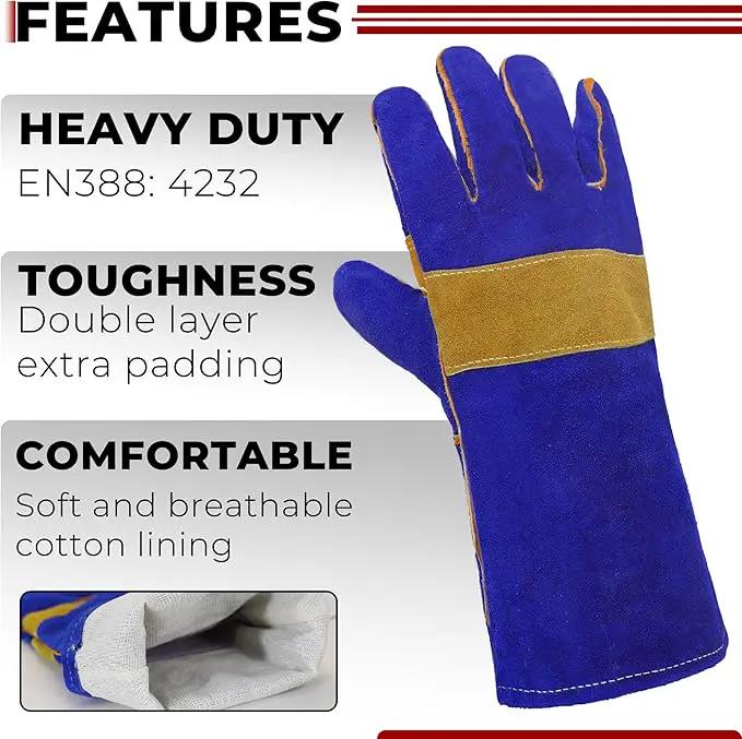 HANDLANDY Animal Handling Gloves, Falconry Cat Glove Bite Proof, Thorn Proof Rose Pruning Gardening Gauntlets (Royal blue, 14 Inches) by GreenHaven Gardens