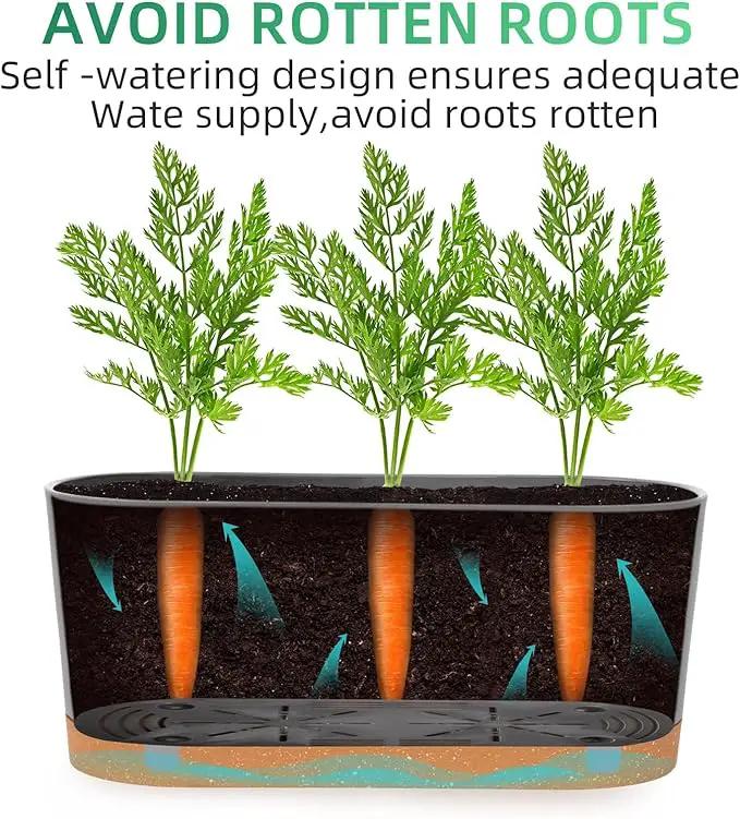 QCQHDU 16" L x 7.6" W x 7" H Window Planter Box, 2 Pack Self Watering Pots for Indoor Plants with Drainage Holes & Saucer, Outdoor Flower Pots Home Garden Modern Decor by GreenHaven Gardens