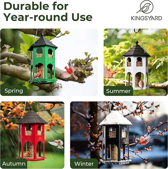 Kingsyard Metal Bird Feeder for Outdoor Hanging, Wild Bird Feeders with Circular Perch, Easy to Clean & Refill, 4 lbs Large Seed Capacity, Red by GreenHaven Gardens