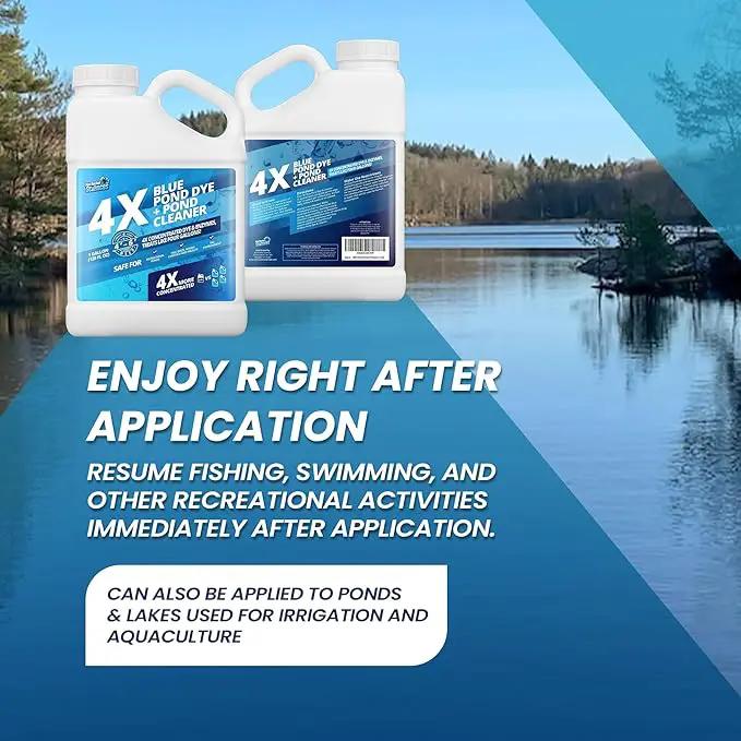 1 Gallon 4X Blue Pond Dye + Pond Cleaner, Blue Dye for Ponds and Lakes, 2-in-1 Lake Colorant + Enzymes, Makes Murky Water Clean & Beautiful, Keeps The Water Cool, Clear, and Ideal for Fish & Wildlife by GreenHaven Gardens