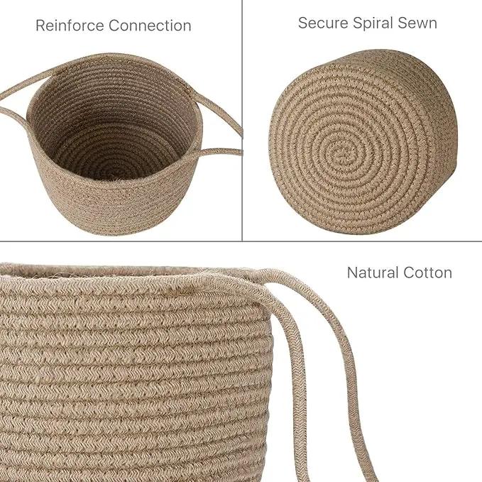 Flexzion Hanging Plant Basket (2 Pack) Cotton Rope Basket Indoor Planter Hanger (up to 7 Inch Flower Pot) Macrame Woven Organizer Bin Home Decor Storage Organizer 20" Hanging Rope, Brown by GreenHaven Gardens