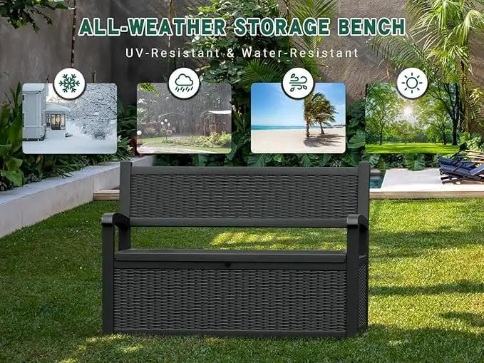 80 Gallon Outdoor Storage Box, Resin Patio Furniture with Armrest, Lockable Deck Box with Waterproof and UV Resistant for Patio Cushions, Garden Tools and Pool Supplies, Black by GreenHaven Gardens