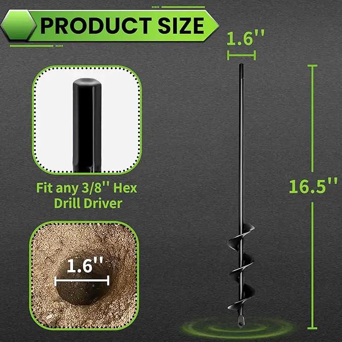 SYITCUN Auger Drill Bit for Planting 1.6"x16.5", Post Hole Auger for Planting Bulbs, Easy Post Hole Digger with Drill for 3/8”Hex Drive Drill by GreenHaven Gardens