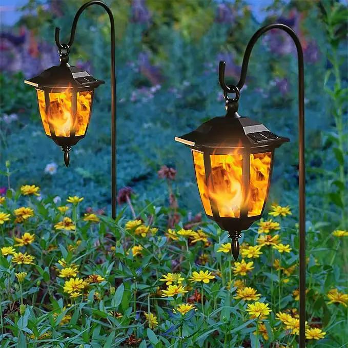 Dynaming 4 Pack Solar Flame Hanging Lights Outdoor, Solar Flickering Flame LED Garden Lanterns with 4 x 38 Inch Shepherd Hooks, Landscape Lighting Waterproof for Lawn Patio Yard Pathway Driveway by GreenHaven Gardens