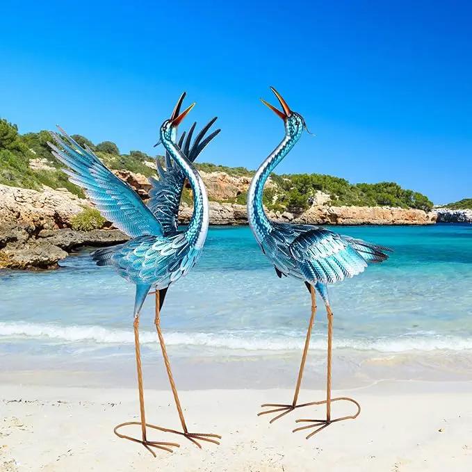 chisheen Crane Garden Statues Outdoor Metal Heron Yard Art Crane for Garden Sculptures Patio Lawn Ornaments,Set of 2 by GreenHaven Gardens