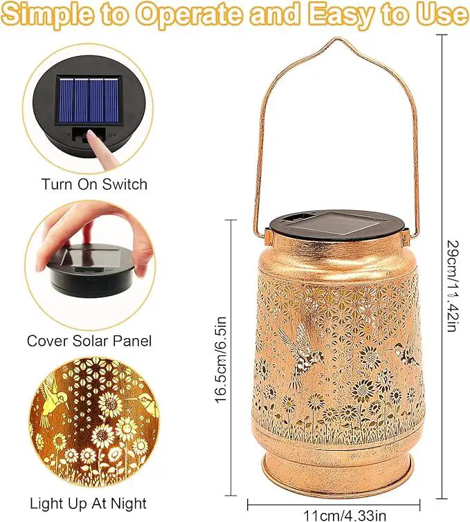 2 Pack Solar Lanterns Outdoor Garden Decor with Shepherd Hook, Gardening Gifts for Mom Grandma Women Hummingbird Sunflower Metal Decor Waterproof Solar Lights LED Decorative for Garden Yard Patio by GreenHaven Gardens