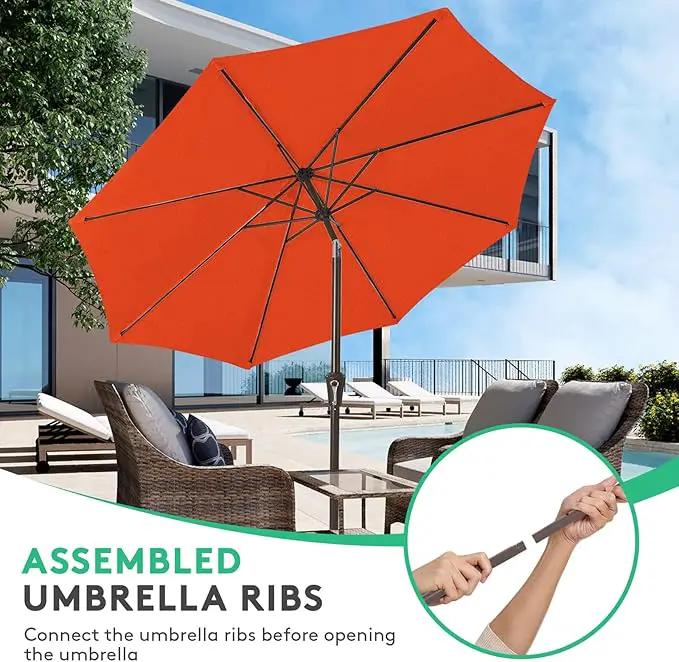 JEAREY 10FT Outdoor Patio Umbrella Outdoor Table Umbrella with Push Button Tilt and Crank, Market Umbrella 8 Sturdy Ribs UV Protection Waterproof for Pool, Garden (Orange Red) by GreenHaven Gardens