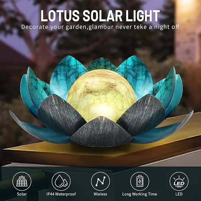 Lotus Solar Lights Outdoor,Solar LED Powered Garden Light Waterproof for Decor Tabletop Ground Yard Patio Walkway Landscape,Metal Glass LED Lotus Flower Lights by GreenHaven Gardens