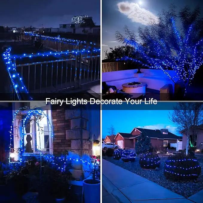 JMEXSUSS 4 Pack 100 LED Solar Fairy Lights, 33ft Blue Solar String Lights Outdoor Waterproof, 8 Modes Copper Wire Solar Twinkle Lights for Patio Garden Yard Tree Christmas Halloween Decor by GreenHaven Gardens