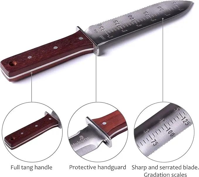 Hori Hori Knife - Landscaping, Digging, Weeding, Cutting, Planting Gardening Tool With Leather Sheath, Stainless Steel Blade and Sharpening Stone by GreenHaven Gardens