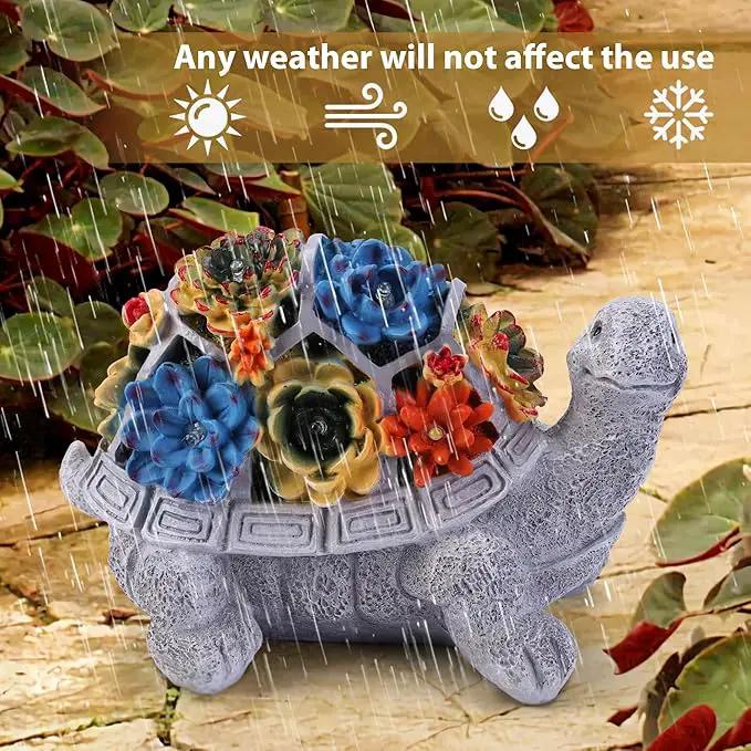 Solar Garden Statues Turtle with Succulent and 6 LED Lights, 9.1" L x 5.7" W x 6.7" H Outdoor Solar Decor, Turtle Garden Figurines for Lawn, Balcony, Yard Decoration, Gifts for Mom Wife by GreenHaven Gardens