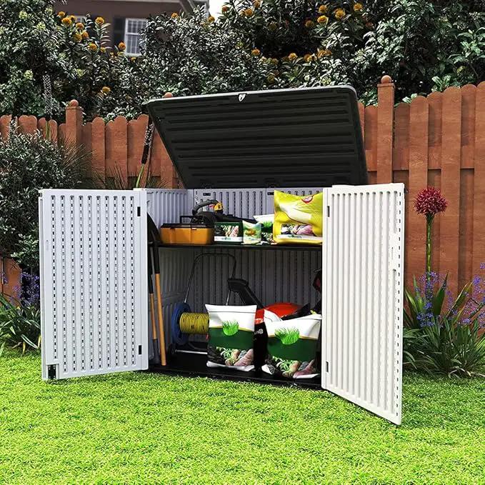 KINYING Larger Outdoor Storage Shed Weather Resistance, Horizontal Outdoor Storage Box Waterproof for Garden, Patios, Backyards, 48 Cu.ft Capacity for Garbage Cans, Lawn Mower, Garden Tools by GreenHaven Gardens