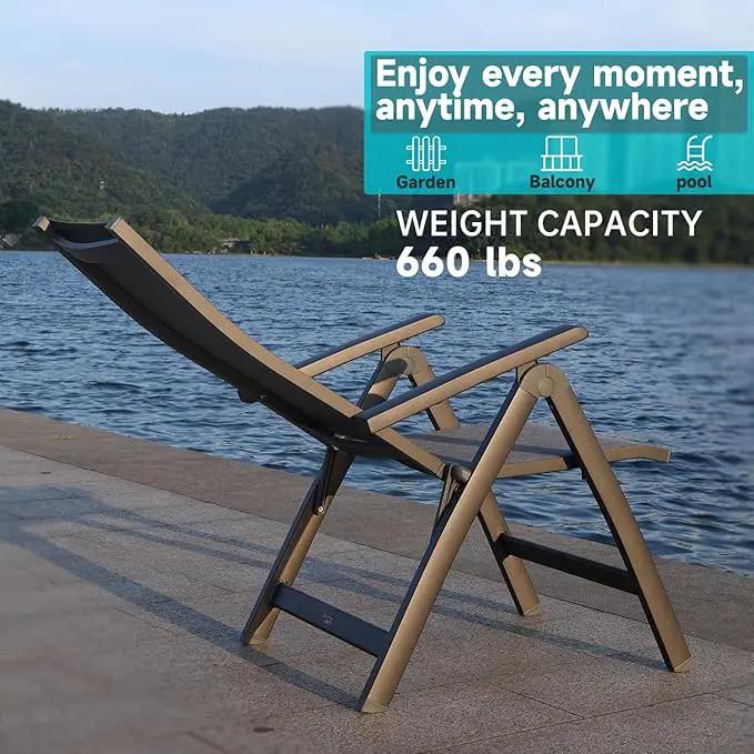 Folding Chair, Indoor & Outdoor Balcony, Patio Porch, Garden Lawn, Pool, for Comfortable Black Foldable Chairs, Portable Cozy Recliner, Metal Frame, Heavy Duty Durable by GreenHaven Gardens
