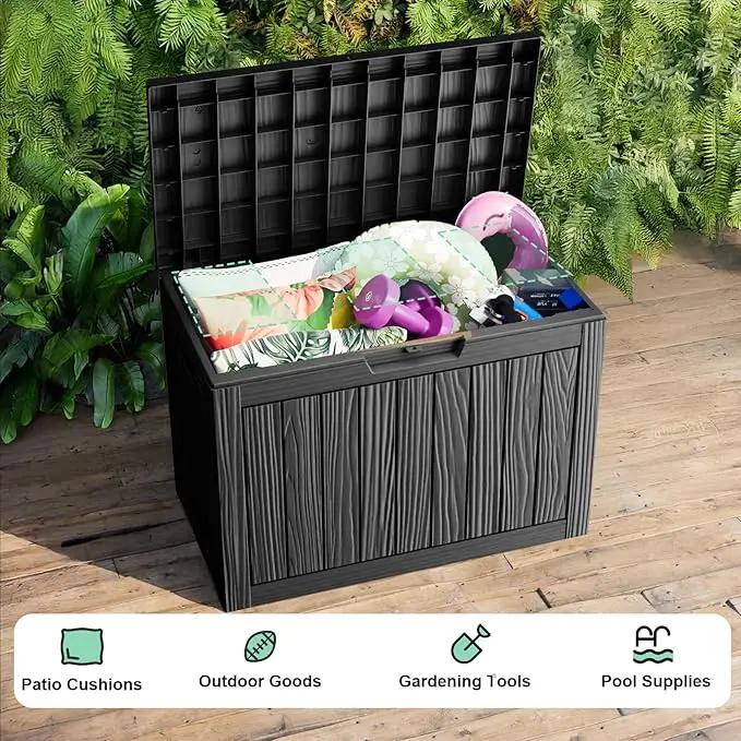 45 Gallon Resin Deck Box, Lockable Outdoor Storage Box for Patio Cushions Storage Furniture,Garden Tools, Pool Supplies, Weatherproof and UV Resistant（Black） by GreenHaven Gardens