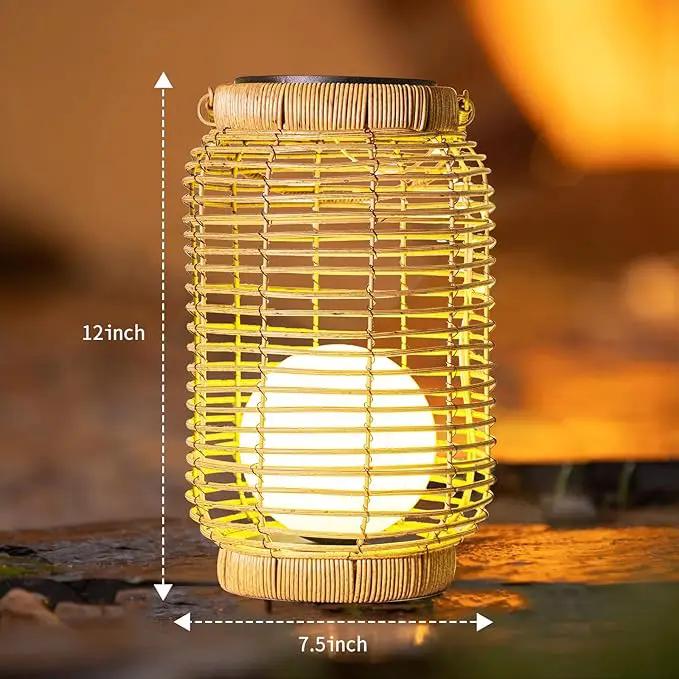 Solar Lantern Outdoor Waterproof，Large Natura Rattan Solar Lantern Hanging with Handle, Solar Powered Decorative Table Lamp for Gardens ，Patio,Yard,Porch,Trees,Lawn,Pathway Home Decoration，12Inch by GreenHaven Gardens