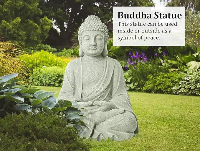 TOETOL Zen Garden Asian Buddha Statue Outdoor Indoor Yard Decor 20” High Patio Deck Sculptures Magnesium Oxide Stone Grey Home Entryway Hallway by GreenHaven Gardens