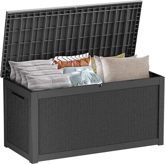 Extra-Large 320 Gallon Outdoor Storage Bin - Waterproof Resin Deck Box for Pool, Patio & Garden, Lockable Outdoor Deck Box for Cushions & Tools, UV-Resistant, Jet Black by GreenHaven Gardens