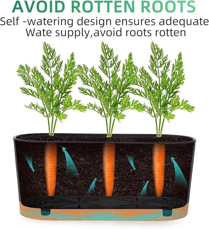 QCQHDU 16" L x 7.6" W x 7" H Window Planter Box, 2 Pack Self Watering Pots for Indoor Plants with Drainage Holes & Saucer, Outdoor Flower Pots Home Garden Modern Decor by GreenHaven Gardens