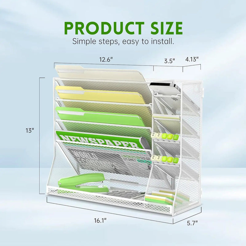 SUPEASY Wall File Organizer, 5-Tier Desk Organizer with 4 Pen Holders, Wall Organizer for Office with R-shaped Bottom Tray, Desk Organizers and Accessories for Office Supplies, White by GreenHaven Gardens