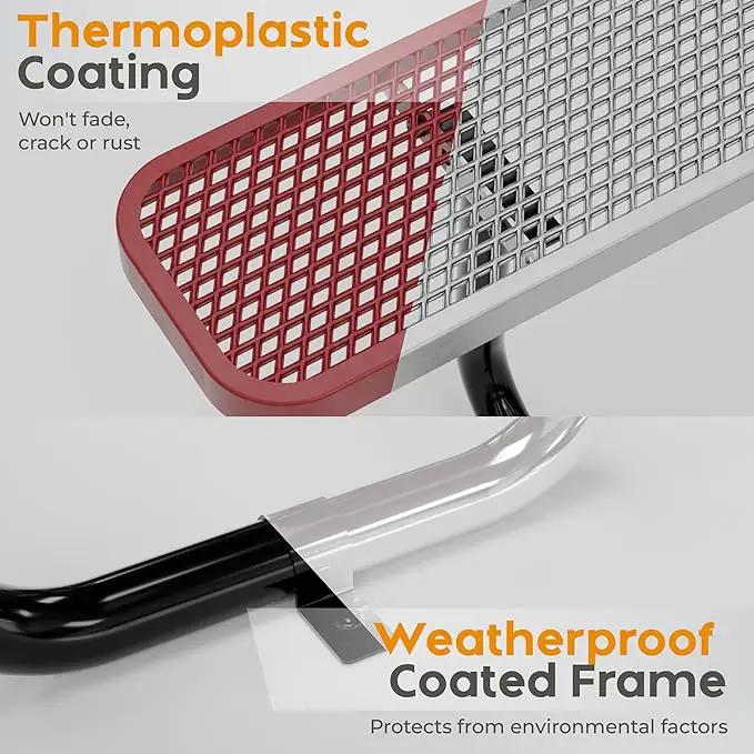 Metal Picnic Tables for Outdoors with Umbrella Hole - Coated Steel Heavy Duty Commercial Grade Table with Adjustable Seats (Red, 46 in, Square, Expanded Steel) by GreenHaven Gardens