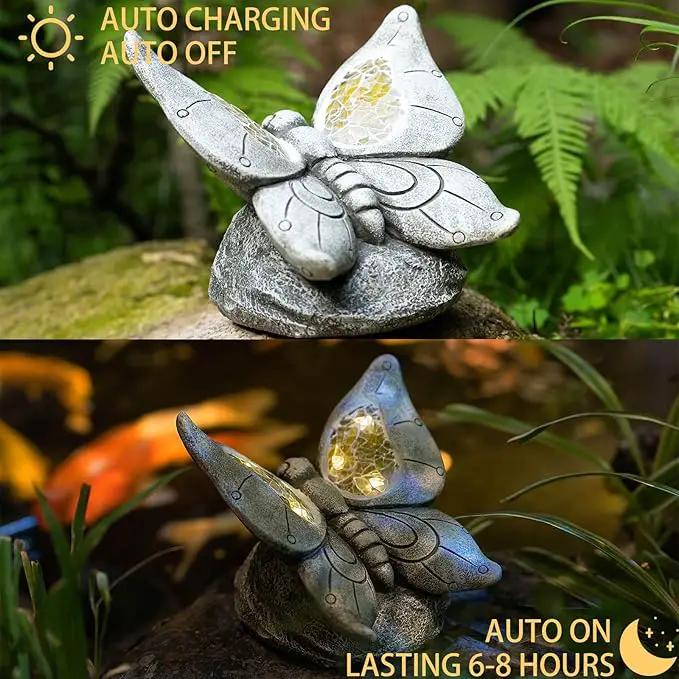 Garden Statue Butterfly,Solar Butterfly Decor for Outdoor,Resin Butterflies Figurine with Solar Light for Patio,Balcony,Yard,Lawn Ornament,Perfect Garden Gift by GreenHaven Gardens