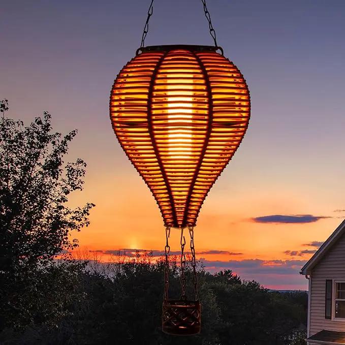 pearlstar Solar Hot Air Balloon Lantern with Flame Light Outdoor Hanging Solar Powered Lights Woven Solar Lantern Waterproof for Patio Yard Farmhouse Garden Wedding Holiday Decoration by GreenHaven Gardens
