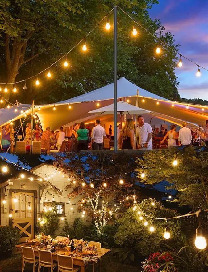 Outdoor String Lights LED 100FT Commercial Grade Heavy Duty Light String Lights with 30 Sockets 32 Shatterproof Plastic Bulbs Include 2 Spare S14 Dimmable Edison Bulbs Patio Market Cafe Light by GreenHaven Gardens