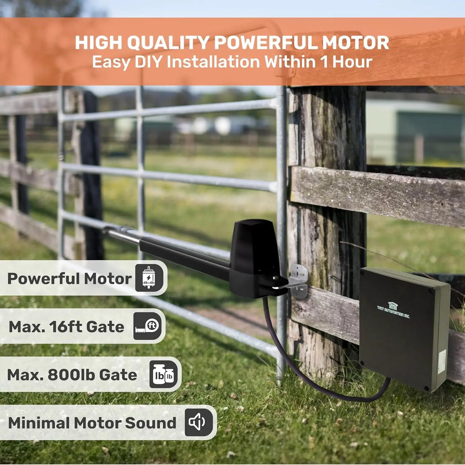 TMT Beagle Single Automatic Gate Opener Up to 16ft and 800lb Heavy Duty Swing Gate, Gate Opener with Remote Control Kit, Electric Gate Openers for Driveway with Powerful Motor (APP Compatible) by GreenHaven Gardens