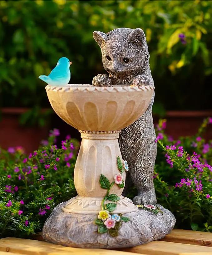 Solar Cat Statues for Bird Bath: Outdoor Sculptures for Garden Lawn Patio Yard Balcony Porch - Unique Gifts for Mother Grandma Women by GreenHaven Gardens